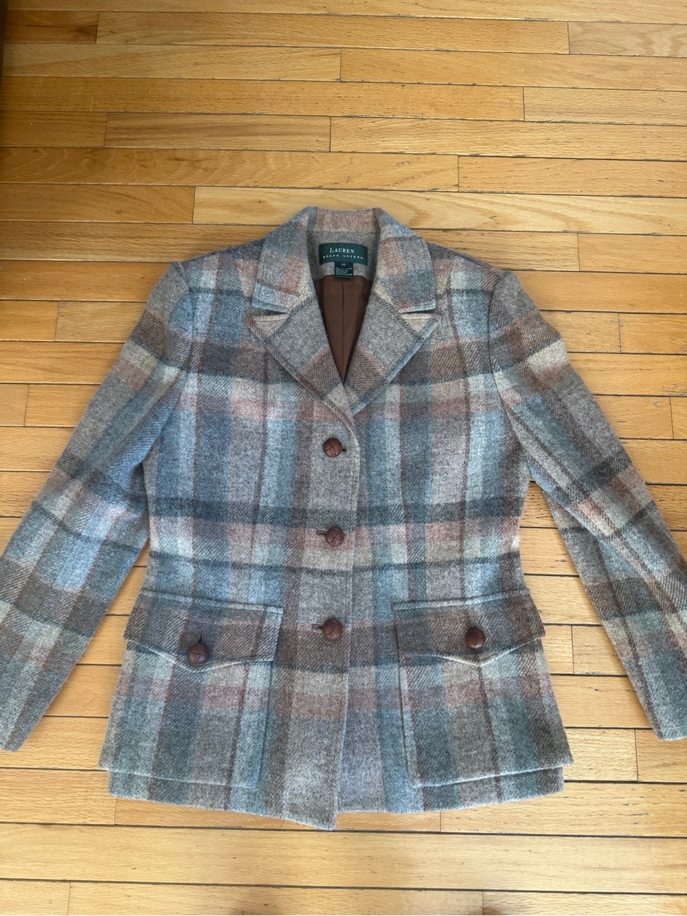 Vintage Lauren Ralph Lauren Women's Plaid Wool Blend Blazer Jacket - Brown/Gray